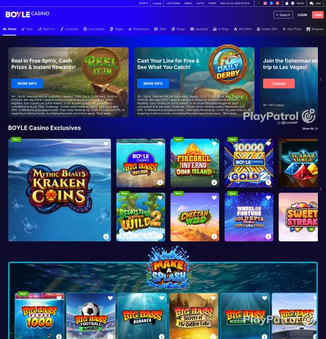 Capture of the front page of BoyleSports Casino (games.boylesports.com) on 5 October 2026
