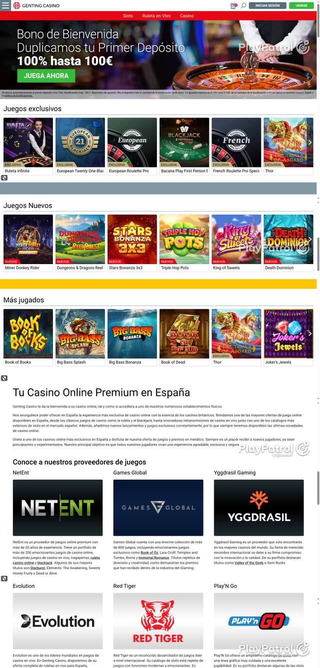 Capture of the front page of Genting Casino (gentingcasino.es) on 17 October 2026