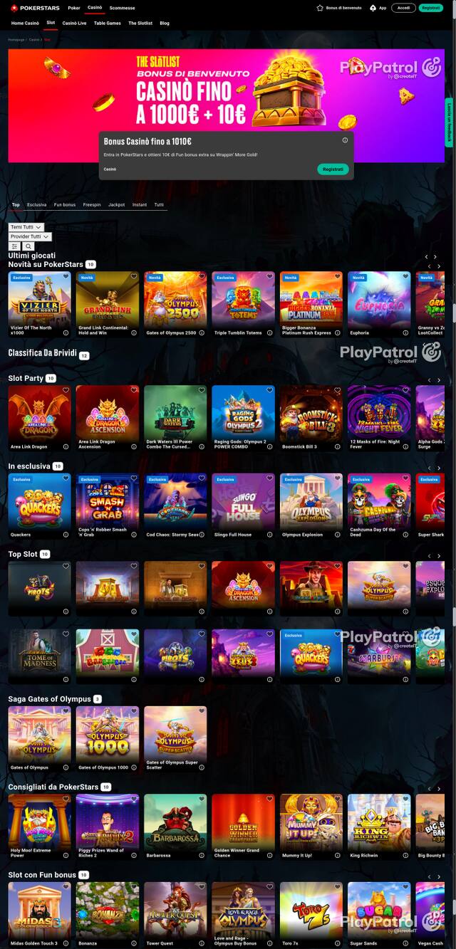 Capture of the front page of PokerStars (pokerstars.it) on 27 October 2026