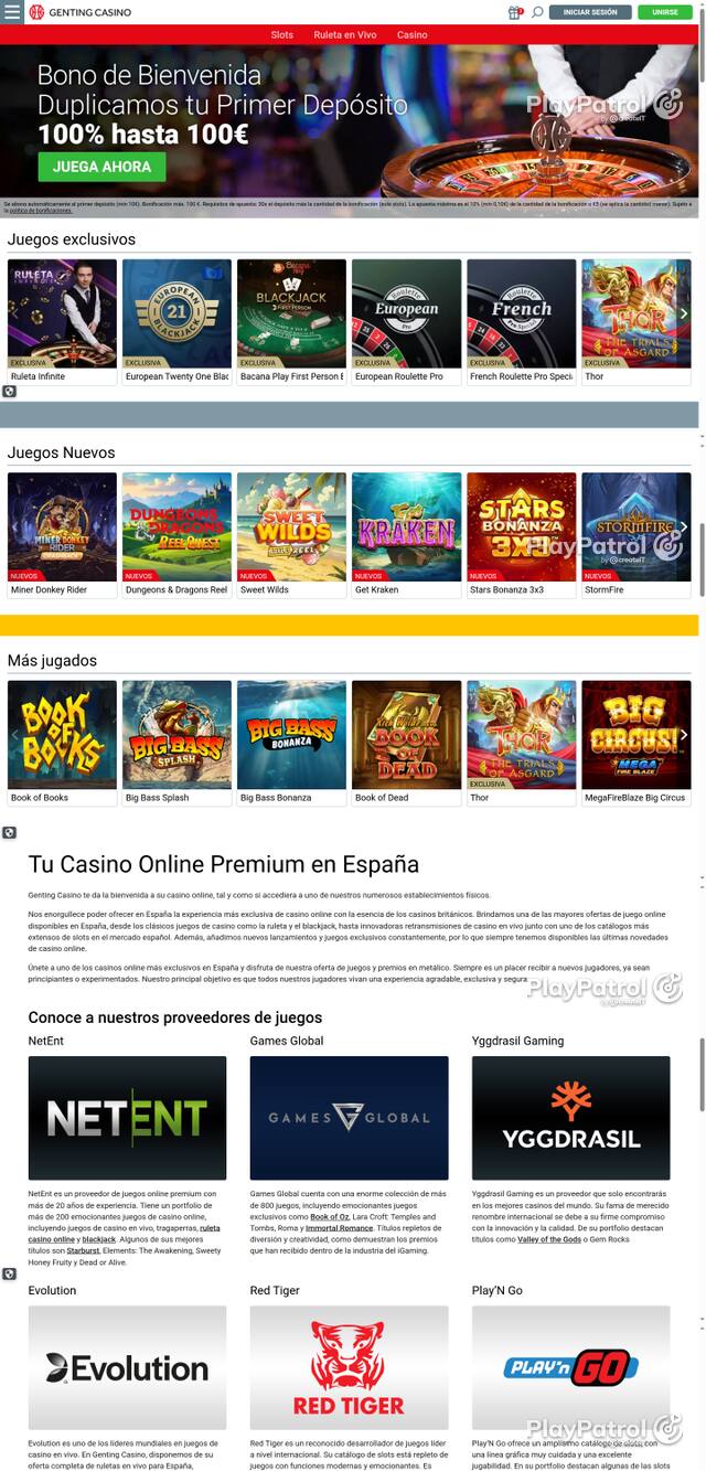 Capture of the front page of Genting Casino (gentingcasino.es) on 11 October 2026