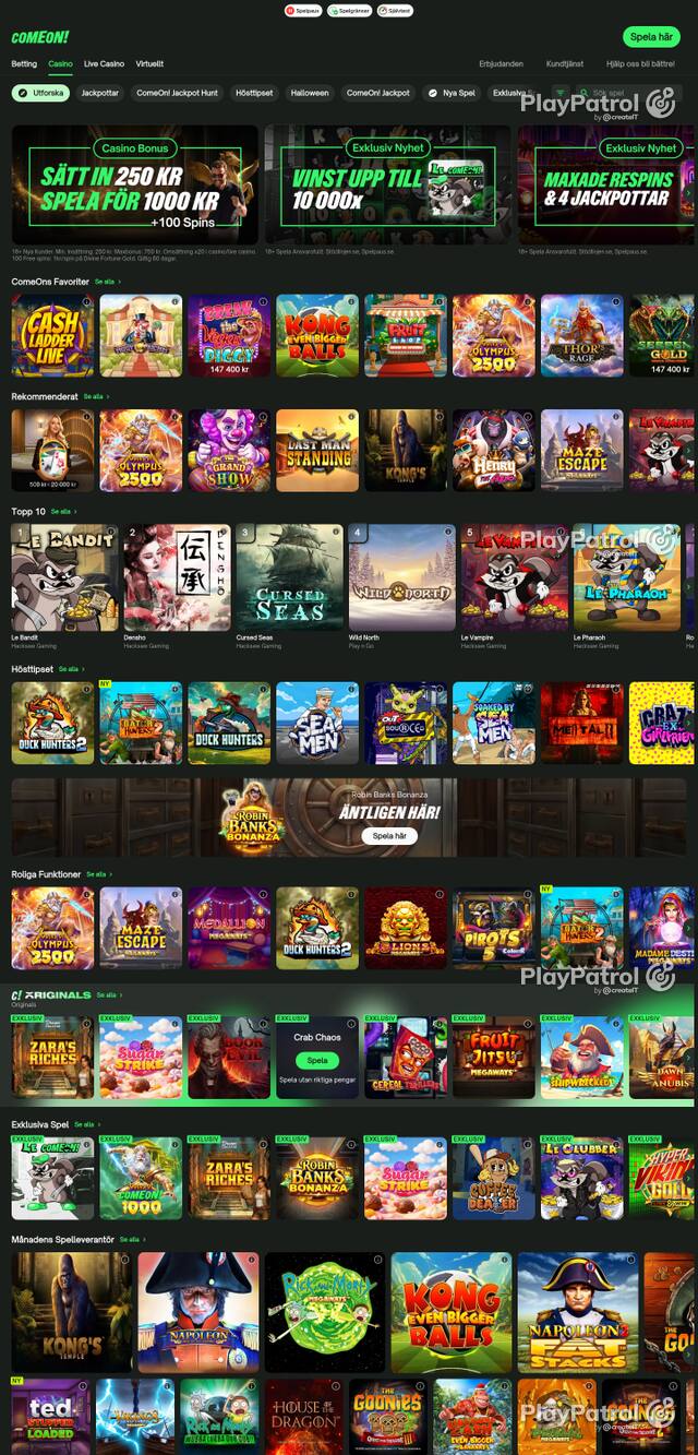 Capture of the front page of comeon.com (comeon.com) on 19 October 2026