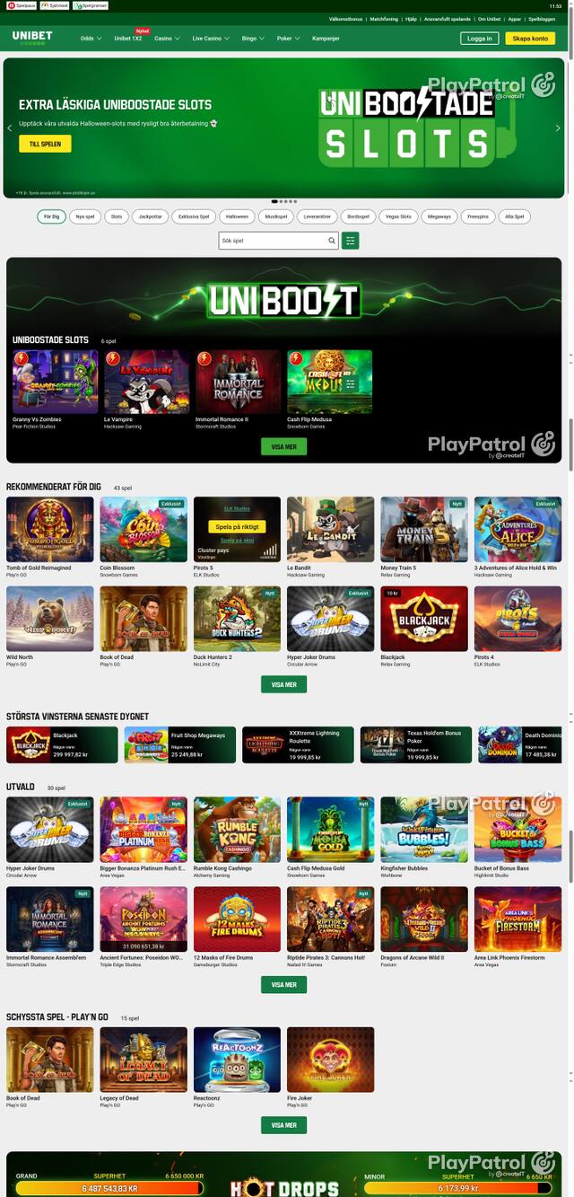 Capture of the front page of unibet.se (unibet.se) on 24 October 2026