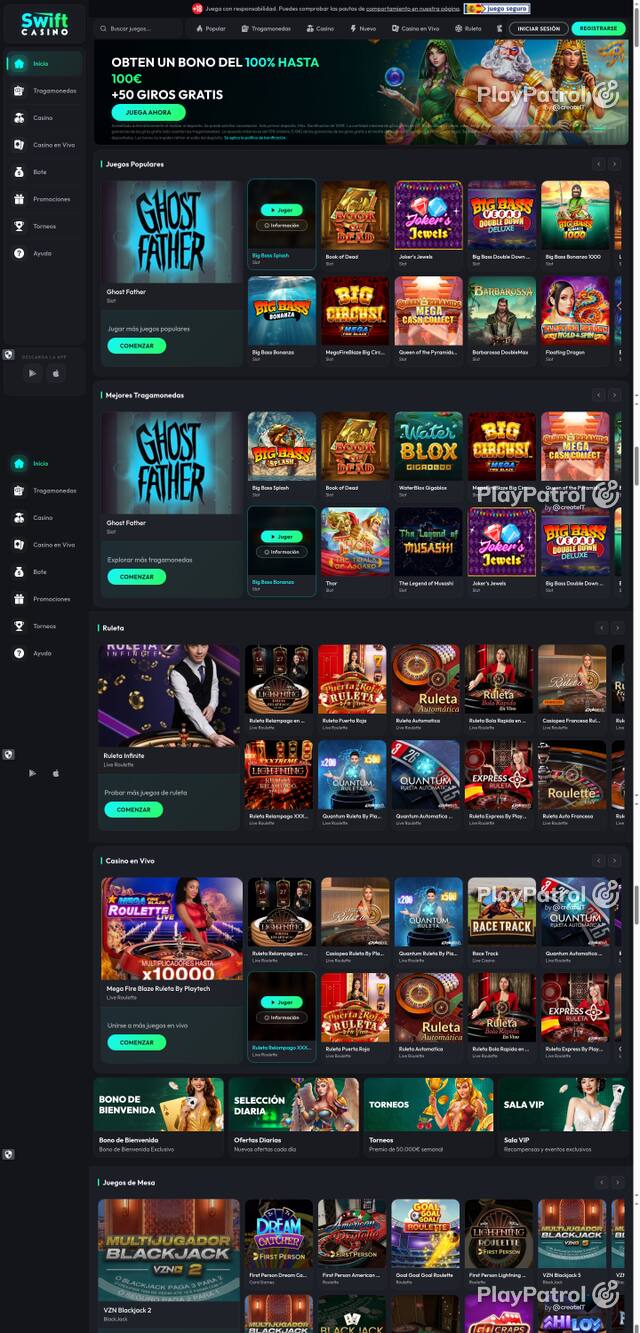 Capture of the front page of Swift Casino (swiftcasino.es) on 13 October 2026