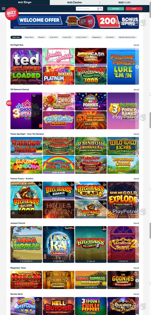 Capture of the front page of Buzz Bingo (buzzbingo.com) on 30 October 2026