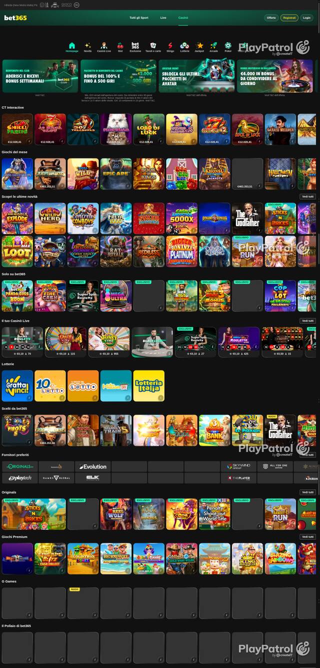 Capture of the front page of bet365 (casino.bet365.it) on 26 October 2026