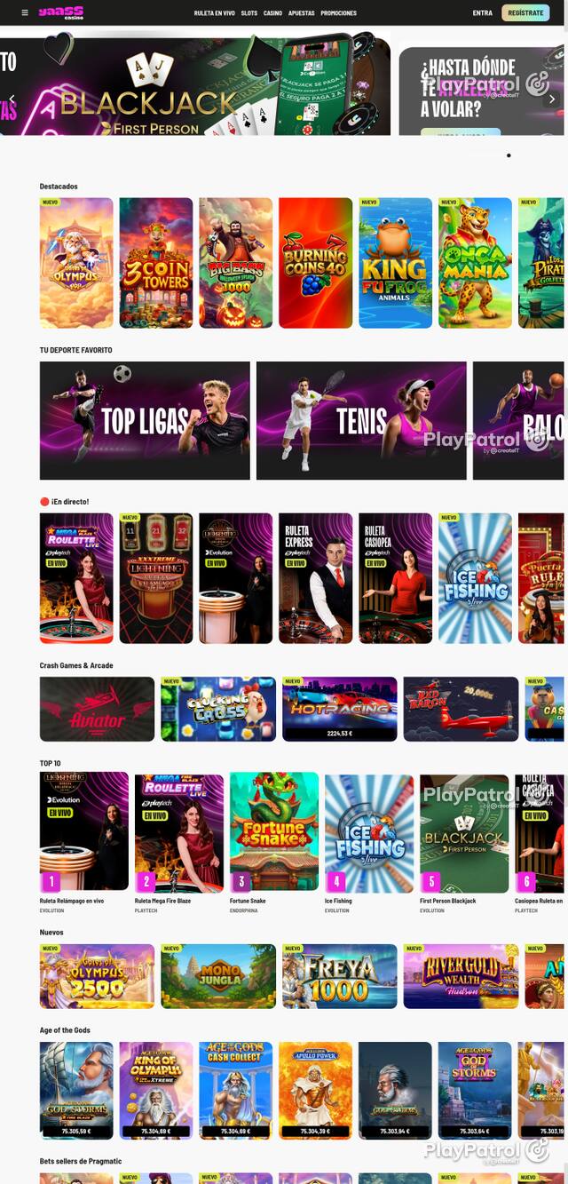 Capture of the front page of Yaass Casino (yaasscasino.es) on 30 October 2026