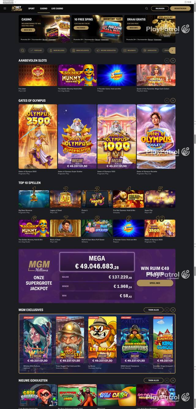 Capture of the front page of BetMGM (betmgm.nl) on 13 October 2026