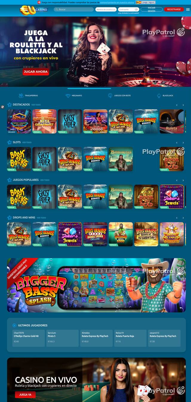Homepage capture of EU Casino recorded during the scan
