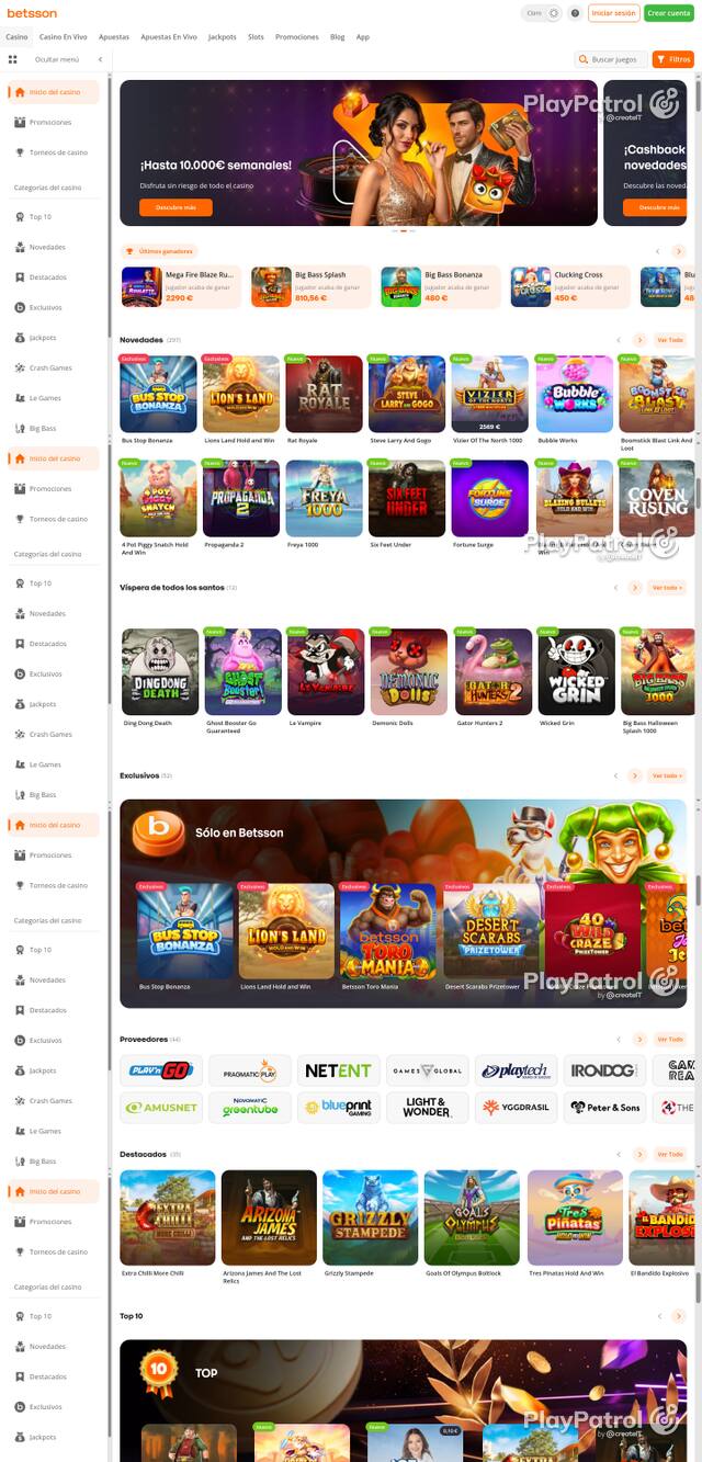 Capture of the front page of Betsson (betsson.es) on 25 October 2026