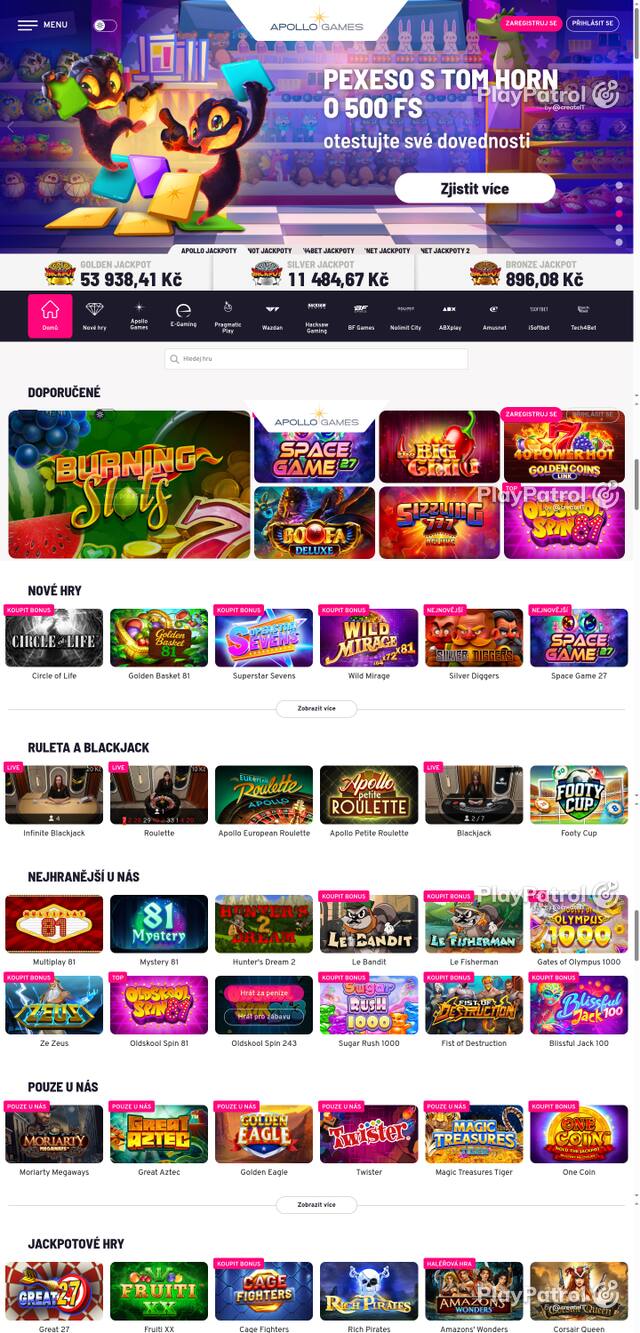 Capture of the front page of Apollo Games (apollogames.cz) on 22 October 2026