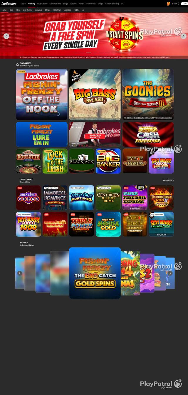 Homepage capture of Ladbrokes recorded during the scan