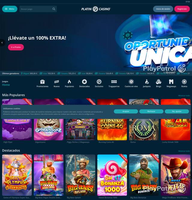 Homepage capture of Platin Casino recorded during the scan