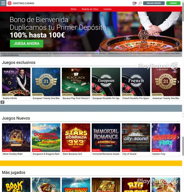 Capture of the front page of Genting Casino (gentingcasino.es) on 5 October 2026