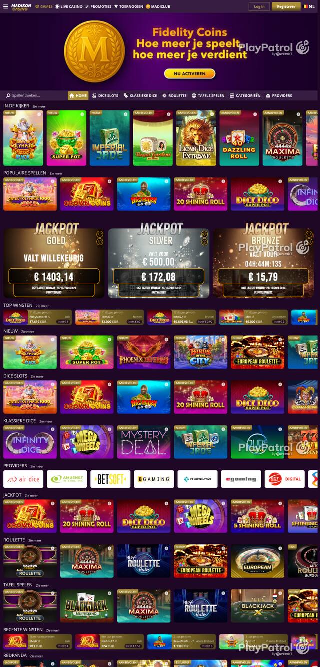 Capture of the front page of madisoncasino.be (madisoncasino.be) on 24 October 2026