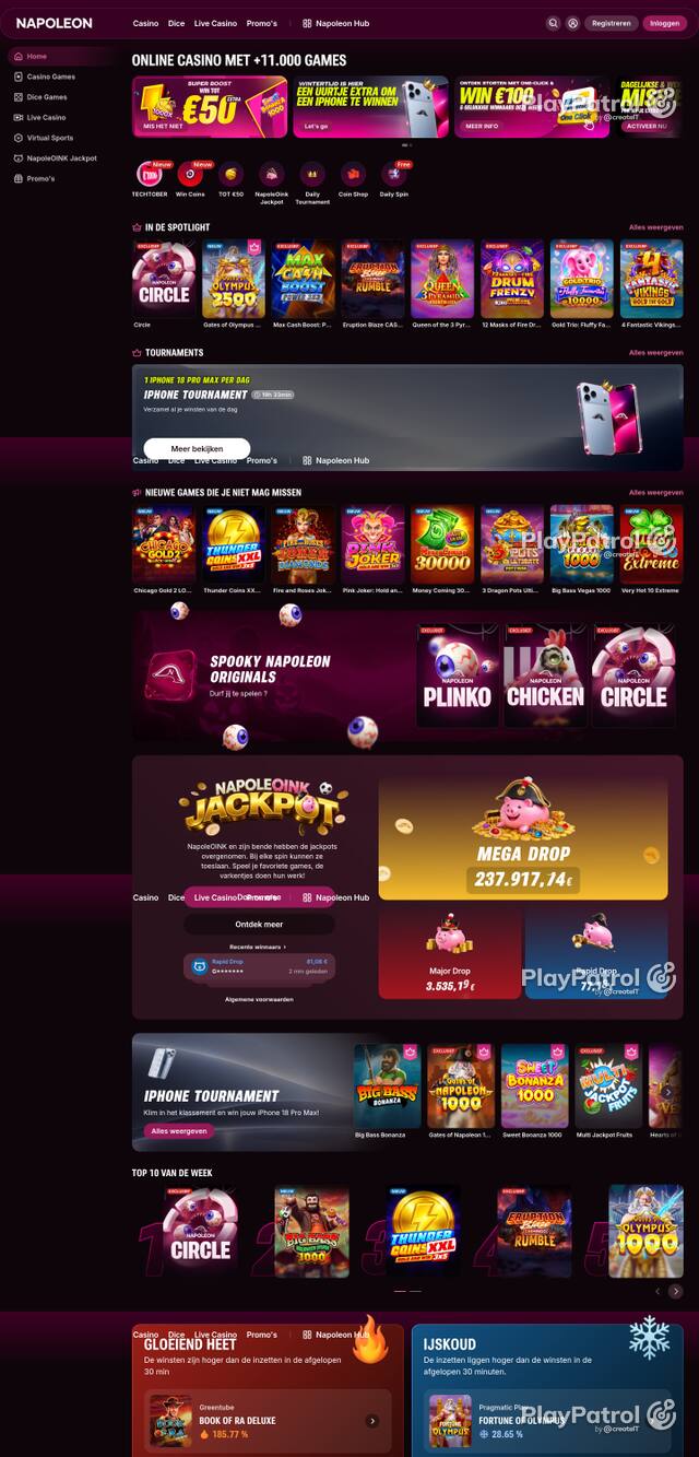 Capture of the front page of napoleoncasino.be (napoleoncasino.be) on 25 October 2026