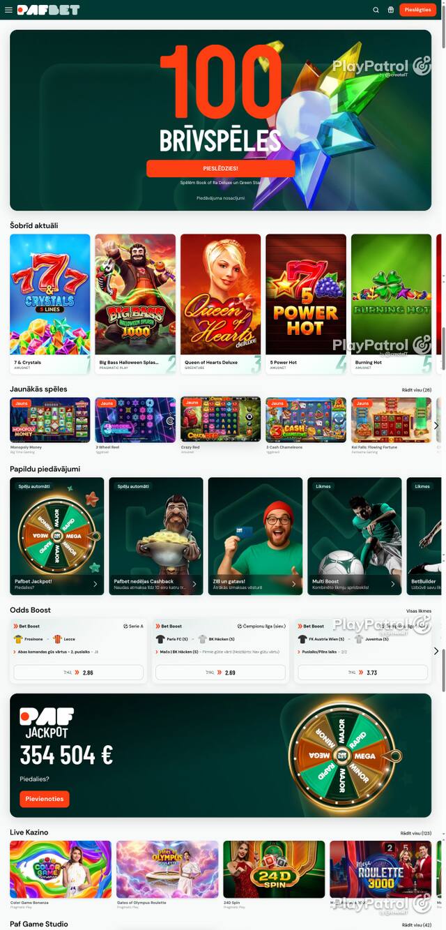 Front page of pafbet.lv as captured on 29 October 2026