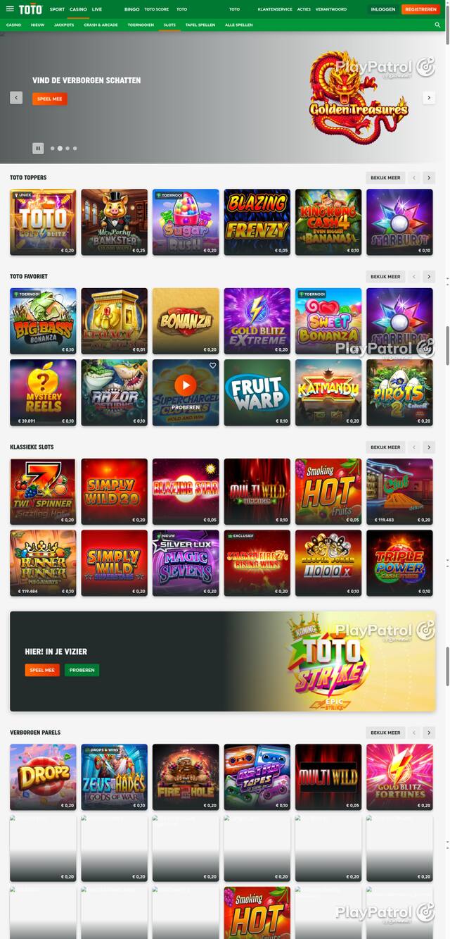 Capture of the front page of TOTO Casino (casino.toto.nl) on 9 October 2026