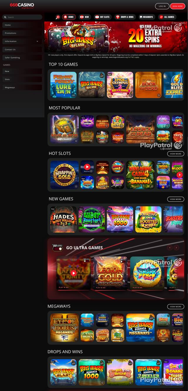 Capture of the front page of 666 Casino (666casino.com) on 13 October 2026