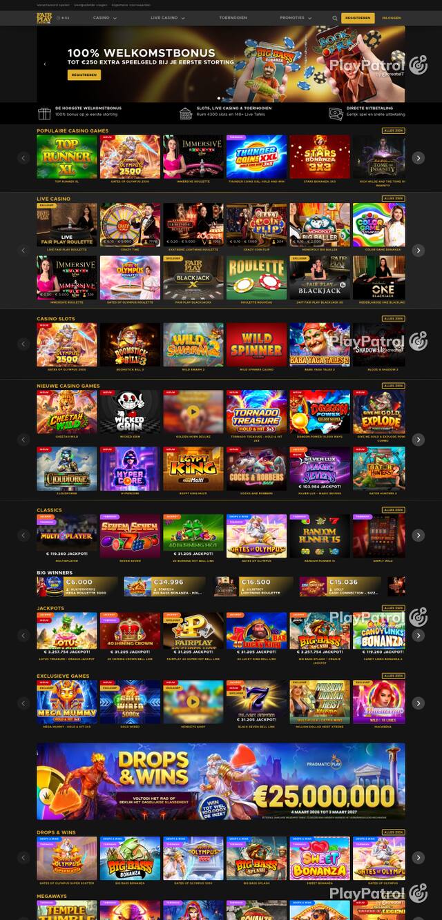 Capture of the front page of Fair Play Casino (fairplaycasino.nl) on 8 October 2026