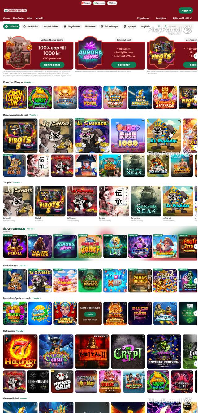 Capture of the front page of casinostugan.com (casinostugan.com) on 17 October 2026