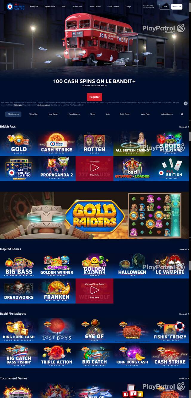Capture of the front page of All British Casino (allbritishcasino.com) on 28 October 2026