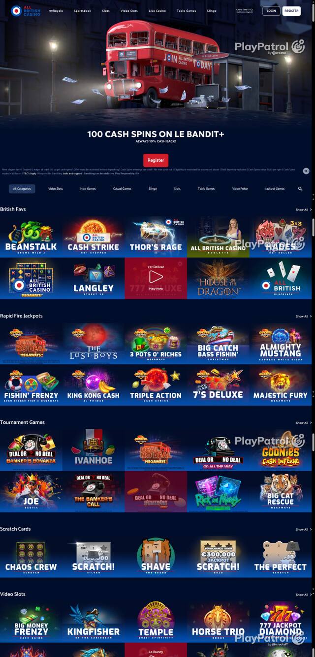 Capture of the front page of All British Casino (allbritishcasino.com) on 11 October 2026