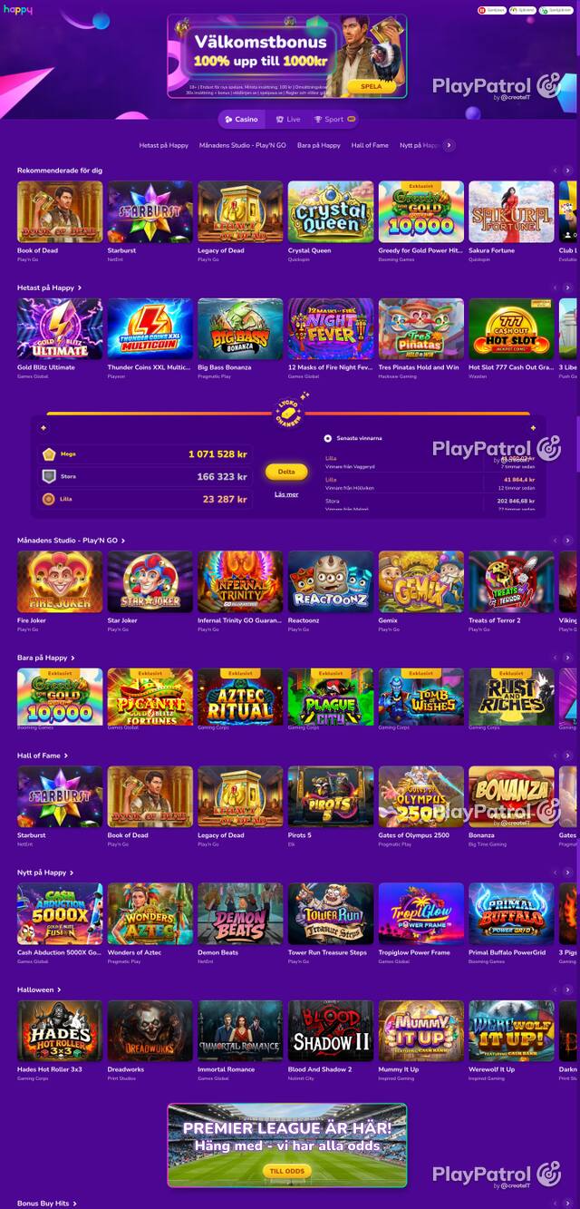 Capture of the front page of happycasino.se (happycasino.se) on 17 October 2026