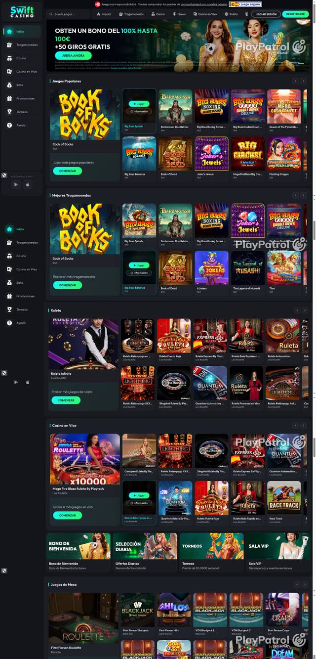 Capture of the front page of Swift Casino (swiftcasino.es) on 18 October 2026