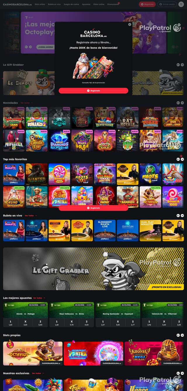 Capture of the front page of Casino Barcelona (casinobarcelona.es) on 23 October 2026