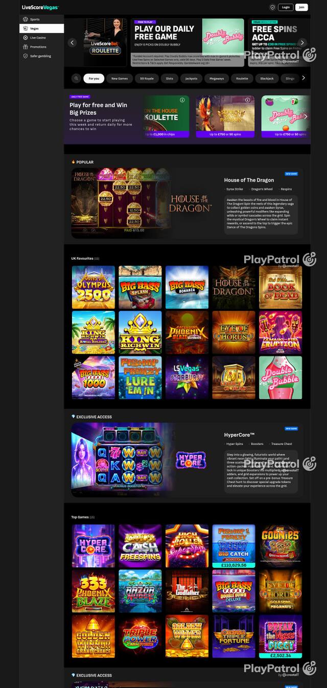Homepage capture of LiveScore Vegas recorded during the scan