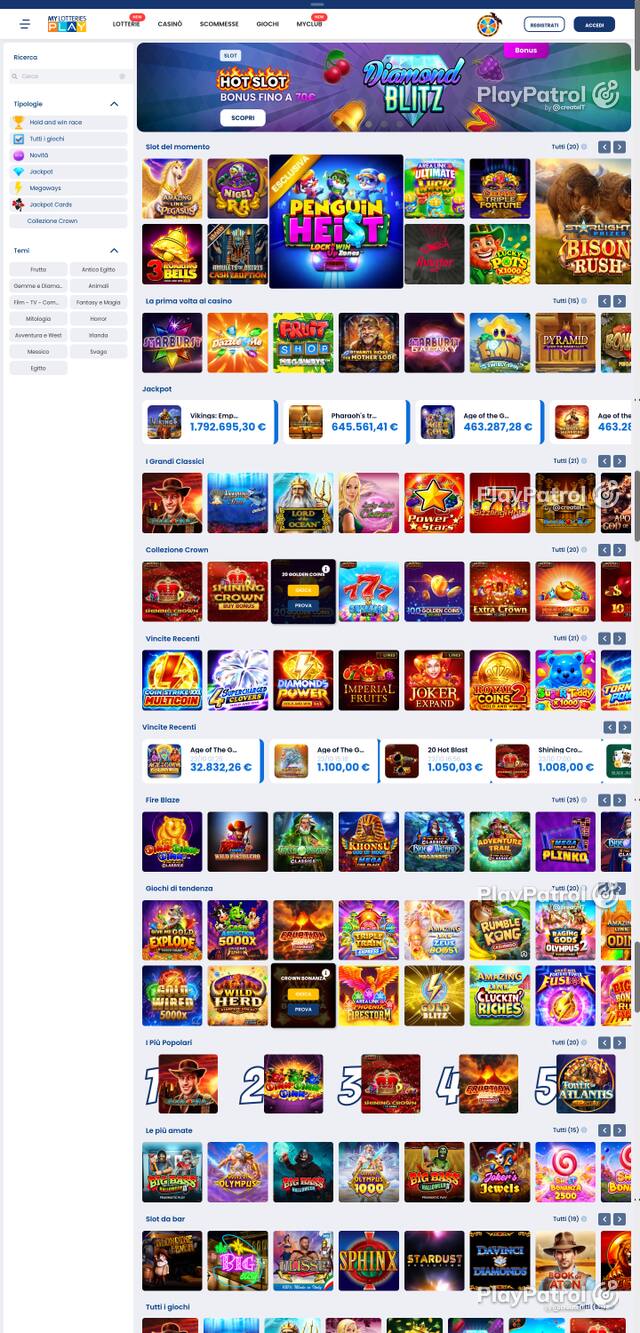 Capture of the front page of MyLotteries (mylotteriesplay.it) on 26 October 2026