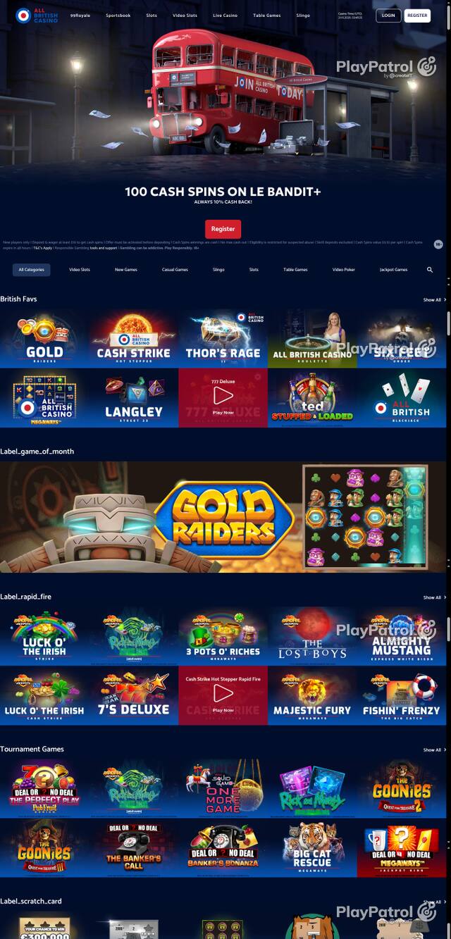 Capture of the front page of All British Casino (allbritishcasino.com) on 21 October 2026