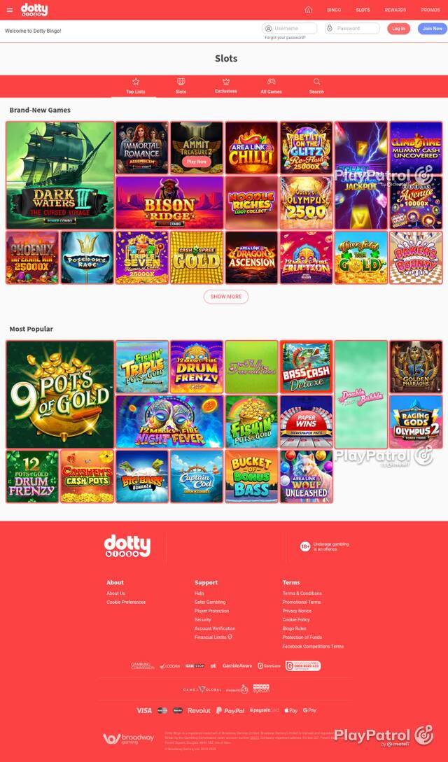 Capture of the front page of Dotty Bingo (dottybingo.com) on 2 October 2026