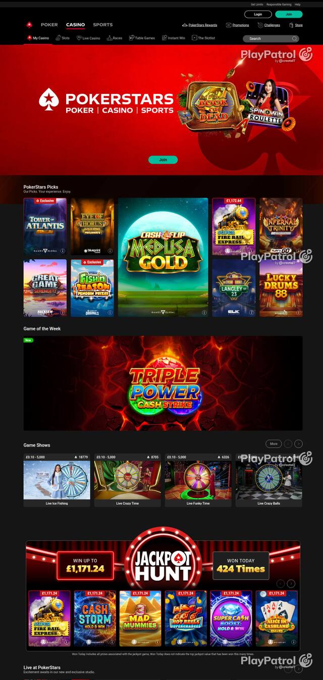Homepage capture of PokerStars recorded during the scan