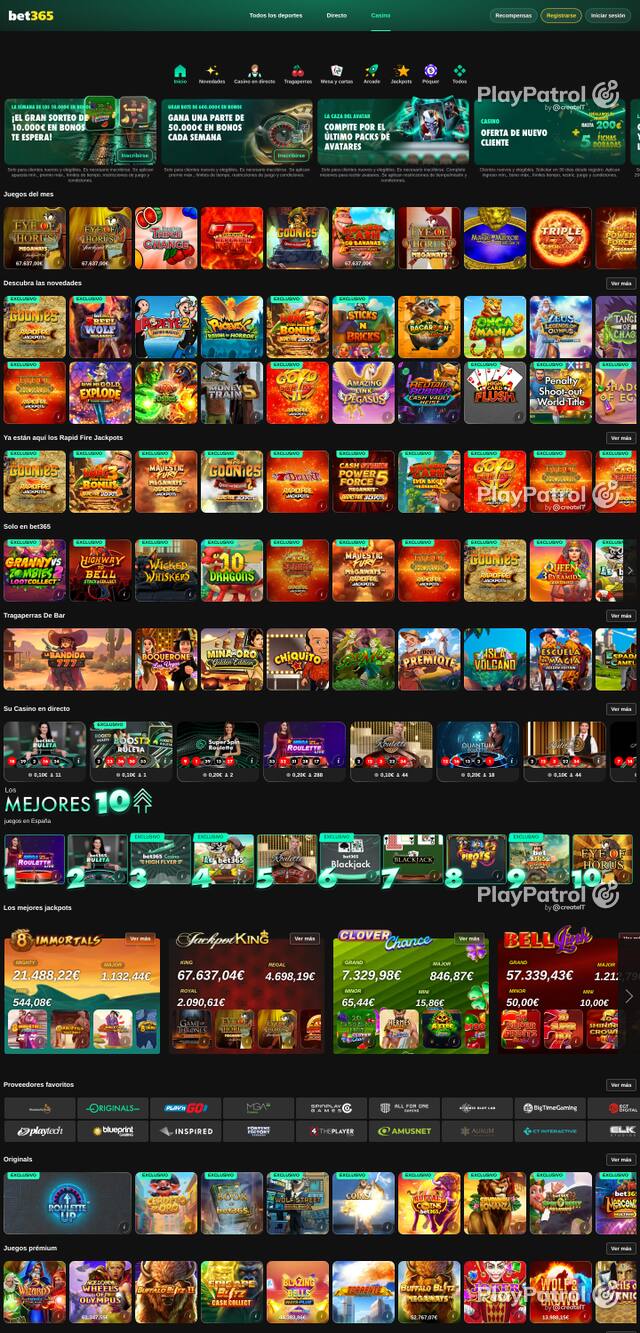 Capture of the front page of Bet365 Casino (casino.bet365.es) on 15 October 2026