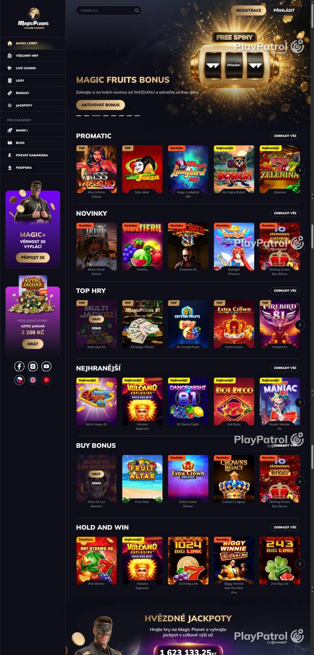 Capture of the front page of Magic Planet (magicplanet.cz) on 15 October 2026