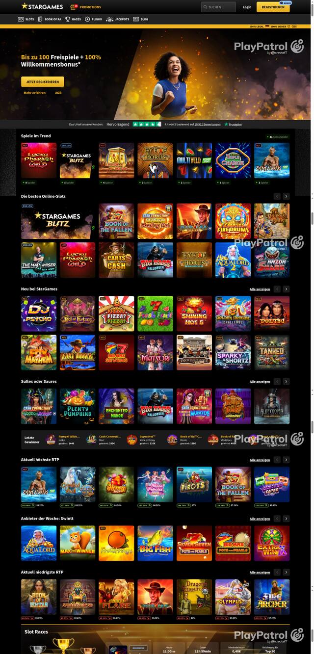 Capture of the front page of StarGames (stargames.de) on 27 October 2026