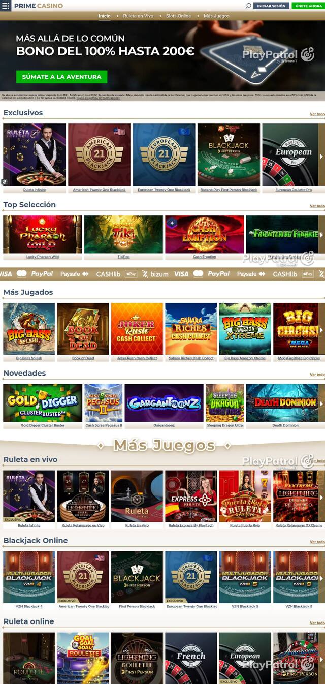 Homepage capture of Prime Casino recorded during the scan