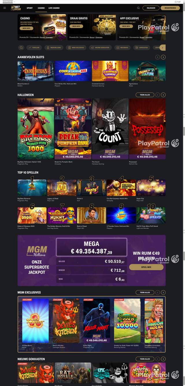 Capture of the front page of BetMGM (betmgm.nl) on 23 October 2026