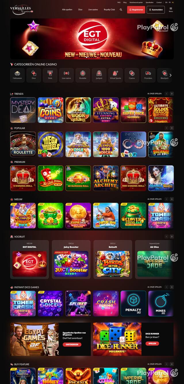 Capture of the front page of versaillescasino.be (versaillescasino.be) on 22 October 2026