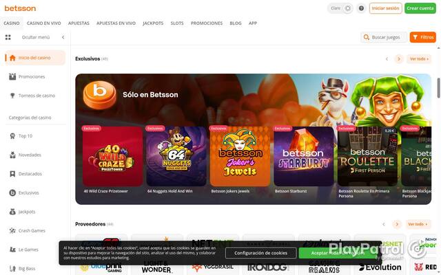 Capture of the front page of Betsson (betsson.es) on 4 October 2026
