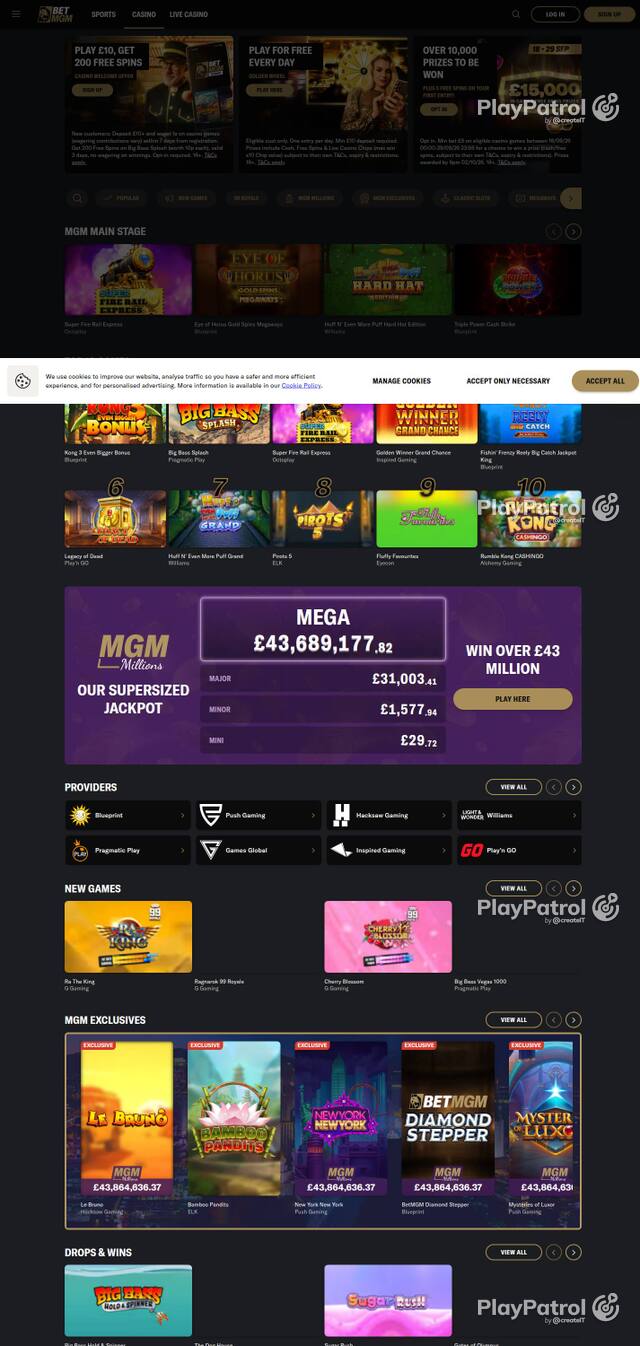 Homepage capture of BetMGM UK recorded during the scan
