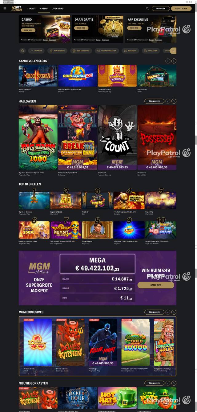 Capture of the front page of BetMGM (betmgm.nl) on 24 October 2026