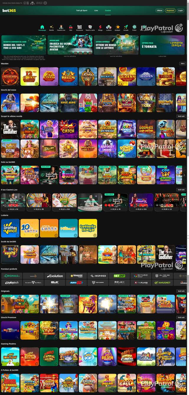 Capture of the front page of bet365 (casino.bet365.it) on 18 October 2026