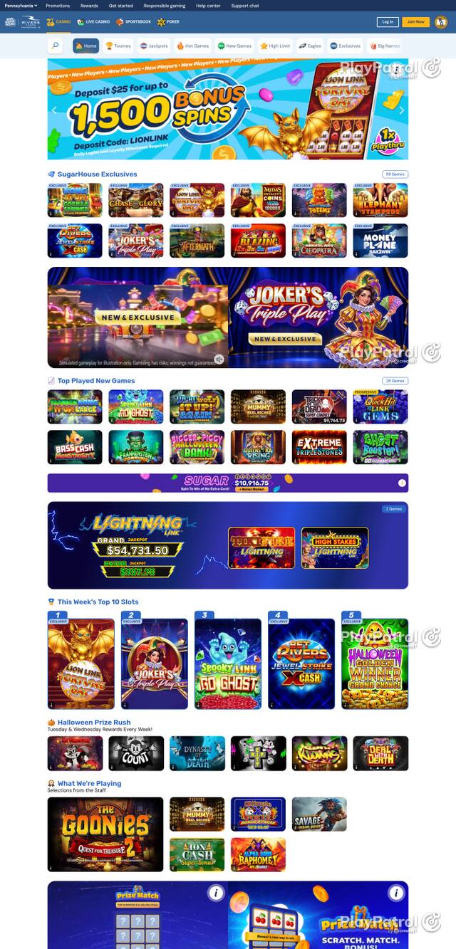 Front page of pa.playsugarhouse.com as captured on 27 October 2026