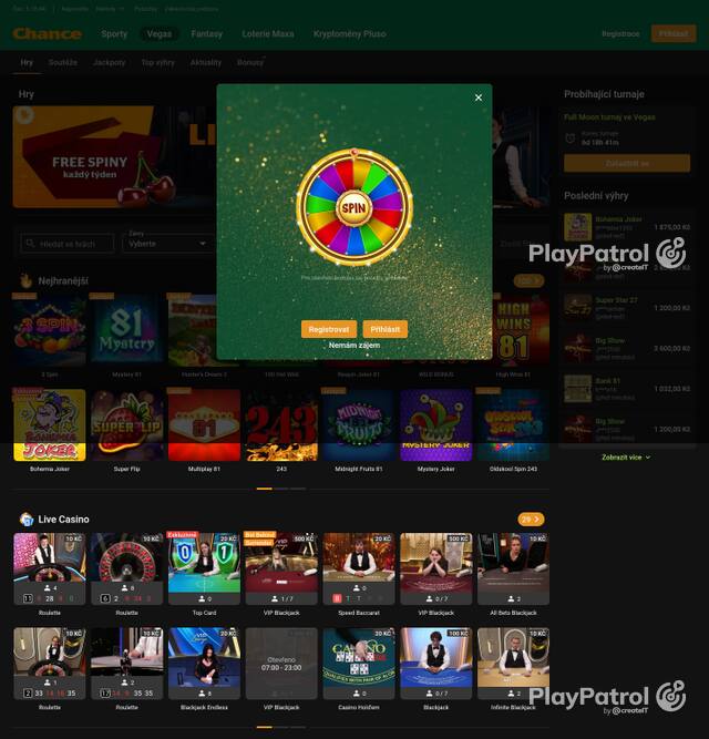 Homepage capture of Chance recorded during the scan