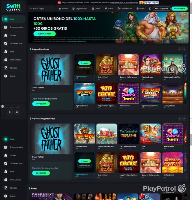 Capture of the front page of Swift Casino (swiftcasino.es) on 5 October 2026