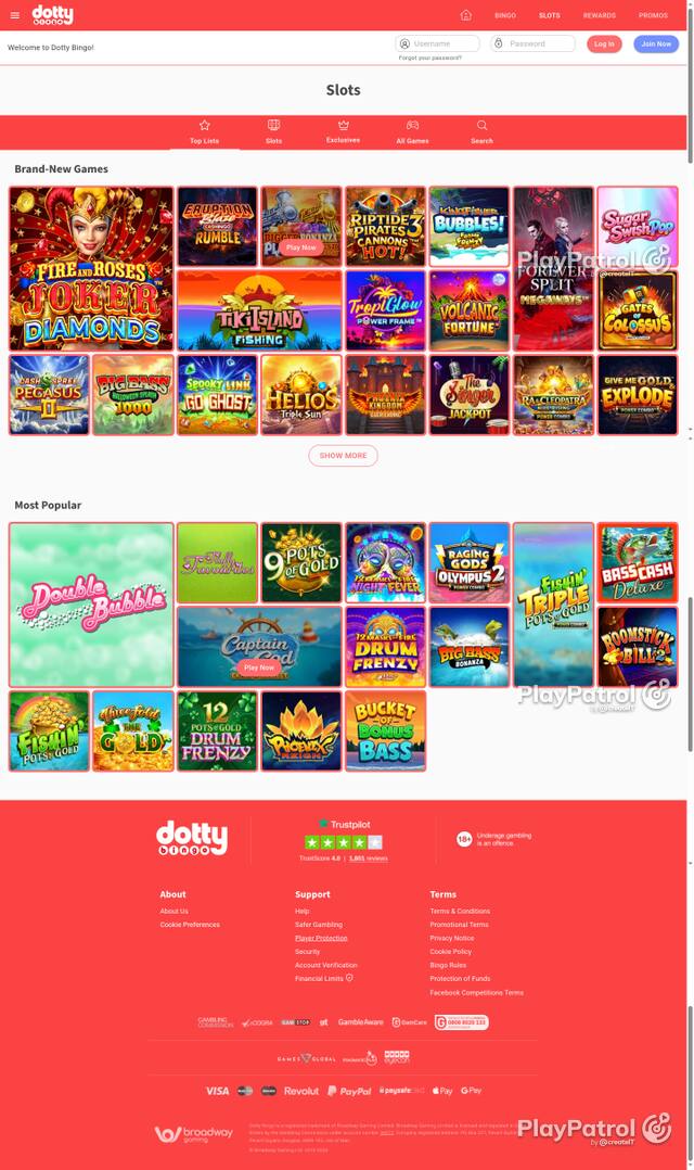 Capture of the front page of Dotty Bingo (dottybingo.com) on 23 October 2026