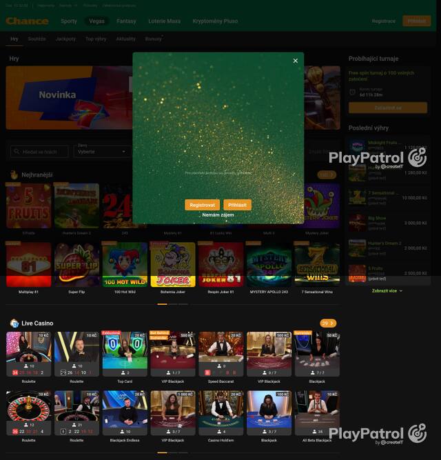 Homepage capture of Chance recorded during the scan