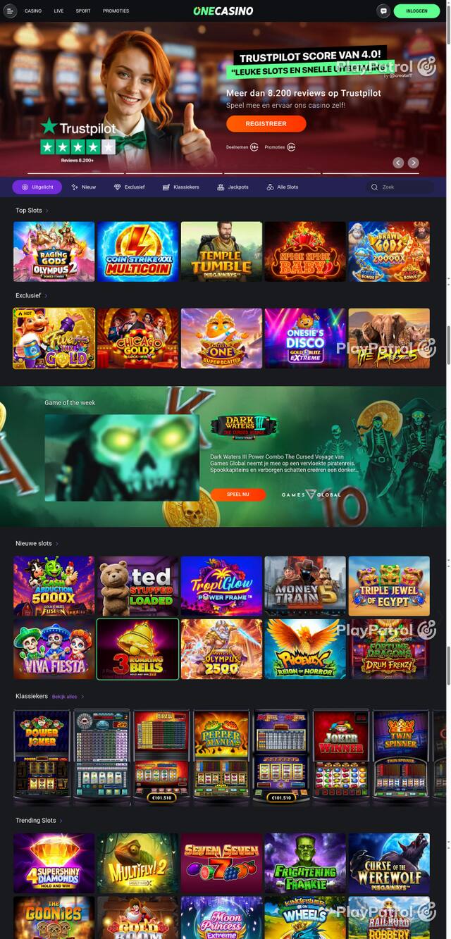 Capture of the front page of One Casino (nl.onecasino.com) on 18 October 2026